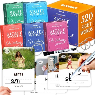 QUOKKA 520 Sight Words Flash Cards for Kids Adults – From Pre-K to 3rd Grade – 5 Levels & Bold Font & Jumbo Size & Dry Erase Cards with Images