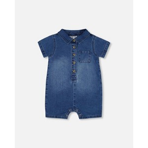 Deux par Deux Boy One-Piece Denim Romper Dark Denim Blue - 1 of 4