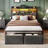 Furnulem Full Size Bed Frame with Storage Drawers Upholstered Headboard with Storage Shelf LED Lights and Charging Station Metal Platform Bed Frame - 2 of 4