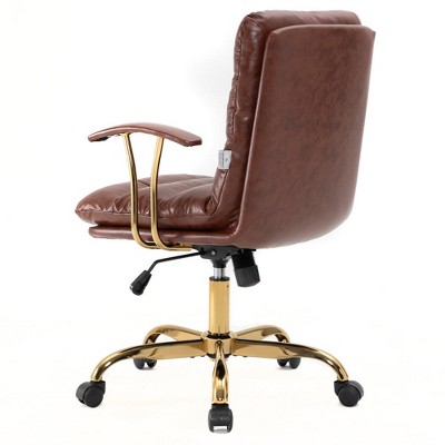 Walnut Brown Leather Executive Swivel Office Chair with Gold Base