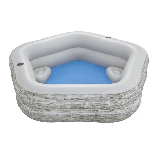 H20GO! TruPrint Stone Inflatable Family Swimming Pool, 7' x 6'9" x 21", with 2 Cup Holders, and 2 Cushioned Seats, for Kids 6 and Up, Gray - 1 of 4