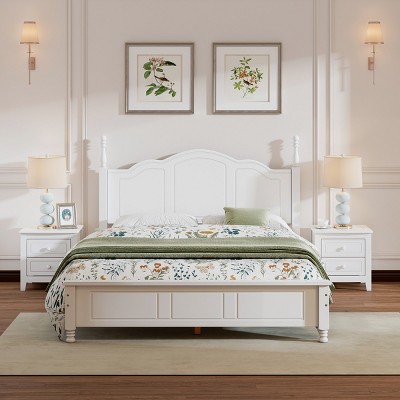 3-Pieces Bedroom Sets,Queen Size Wood Platform Bed, Two Nightstands With 2 Drawers For Each-Cuddlewood