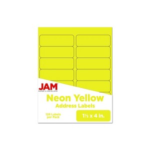 JAM Paper Shipping Address Labels Rectangular 1 1/3 x 4 Neon Yellow 359329614 - 1 of 4