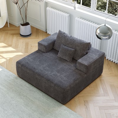 NicBex Couches for Living Room 55" Chenille Sponge Sofa Lounge Chair Fluffy Modern Sleeper Chair with 2 Throw Pillows, No Assembly Required, Grey