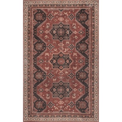 Nuloom Kathryn Machine Washable Traditional Rustic Area Rug 8x10, Red ...