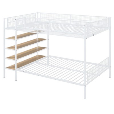 NicBex Twin Over Full Bunk Bed with Guardrail and Built-in Side Shelf,Metal Twin Loft Bed with Ladder and 5-Tier Shelves,Bunk Beds for Bedroom