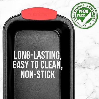 NutriChef Non-Stick Carbon Steel Loaf Pan with Red Silicone Handles