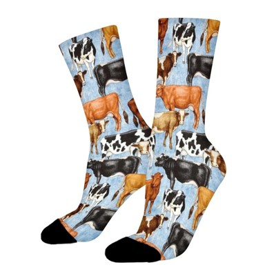 Farm Cow Women Printed Crew Socks Funny Funky Socks Soft Polyester Novelty Gifts for Artists Men