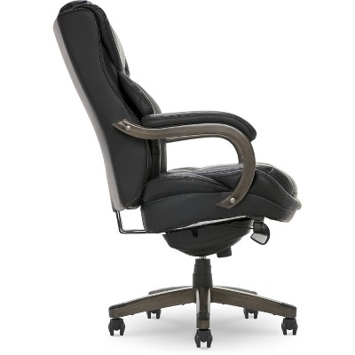 Black Leather Ergonomic Executive Office Chair with Wood Base