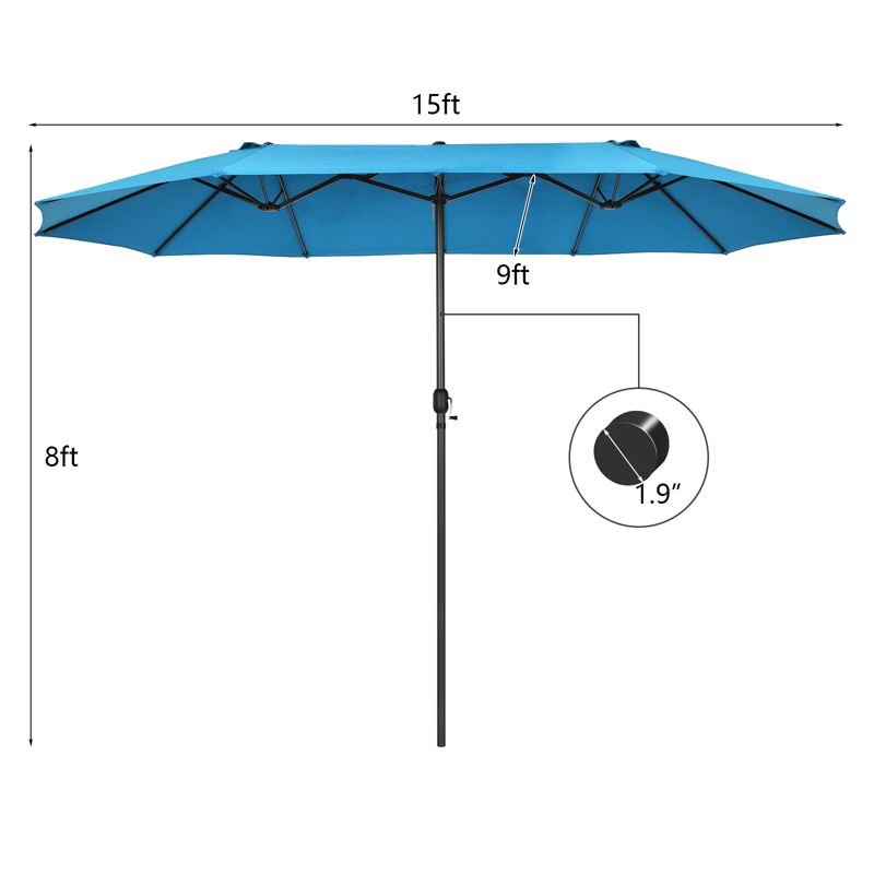 Tangkula 15FT Double-Sided Twin Patio Umbrella Extra-Large Market Umbrella for Outdoor, 4 of 8