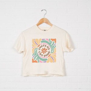 Simply Sage Market Women's Boho Focus On The Good Short Sleeve Relaxed Fit Cropped Tee - 1 of 4