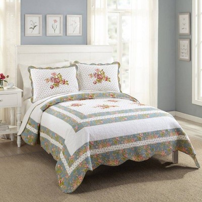 Modern Heirloom Full/Queen  Loretta Quilt Set White/Blue