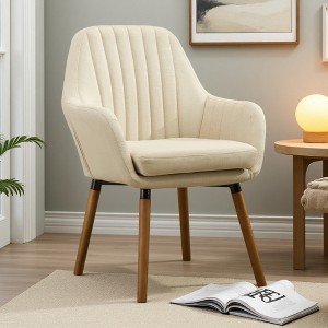 Velvet Contemporary Barrel-Back Accent Chair with Deep Tuck-Pleating and Beech Wood Legs - 1 of 4