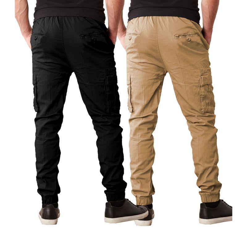 Galaxy By Harvic Men's Slim Fit Cotton Stretch Twill Cargo Joggers-2 Pack, 2 of 5