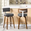 Bekrvio 26" Swivel Counter Height Bar Stools, Faux Leather Upholstered with Back, Walnut Wood Legs, Mid Century Kitchen Island Counter Chairs - 2 of 4