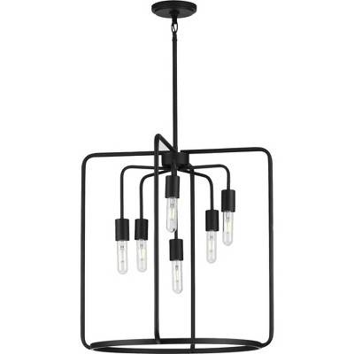Condition photo showing New/Like New for progress lighting, bonn collection, 6-light pendant, matte black, open-cage, steel, industrial vintage vibes