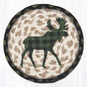 Earth Rugs Green Plaid Moose Round 7" Coaster – Cabin, Lodge & Woodland Style - 1 of 3