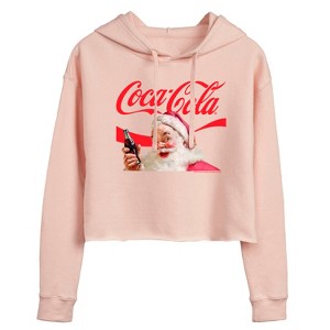 Women's - Coca-Cola - Santa Closeup Coca Cola Logo Cropped Graphic Hoodie - 1 of 3
