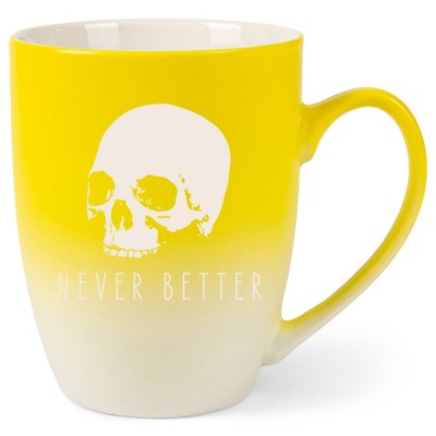 100 North Skull 10 Ounce Yellow and White Two Toned Ombre, Comfortably Fits Your Hands, Ceramic Tea Coffee Cup Mug, Never Better