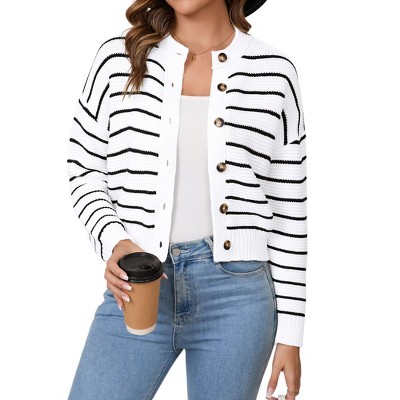 Coolmee Womens Striped Cardigan Casual Long Sleeve Open Front Button Down Knit Fall Sweaters Coat