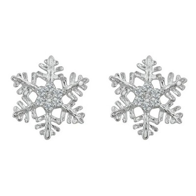 ShineHigh Snowflake Stud Earrings with Cubic Zirconia – Rhodium-Plated Winter-Inspired Fashion Jewelry with Butterfly Backs