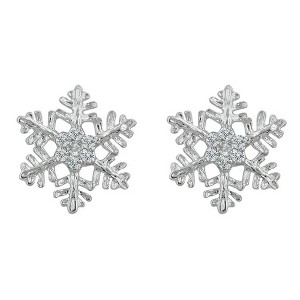 ShineHigh Snowflake Stud Earrings with Cubic Zirconia – Rhodium-Plated Winter-Inspired Fashion Jewelry with Butterfly Backs - 1 of 1