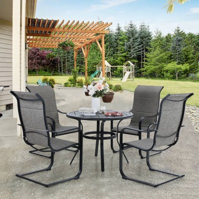 5pc Patio Dining Set with Round Table & Steel C-Spring Chairs - Captiva Designs