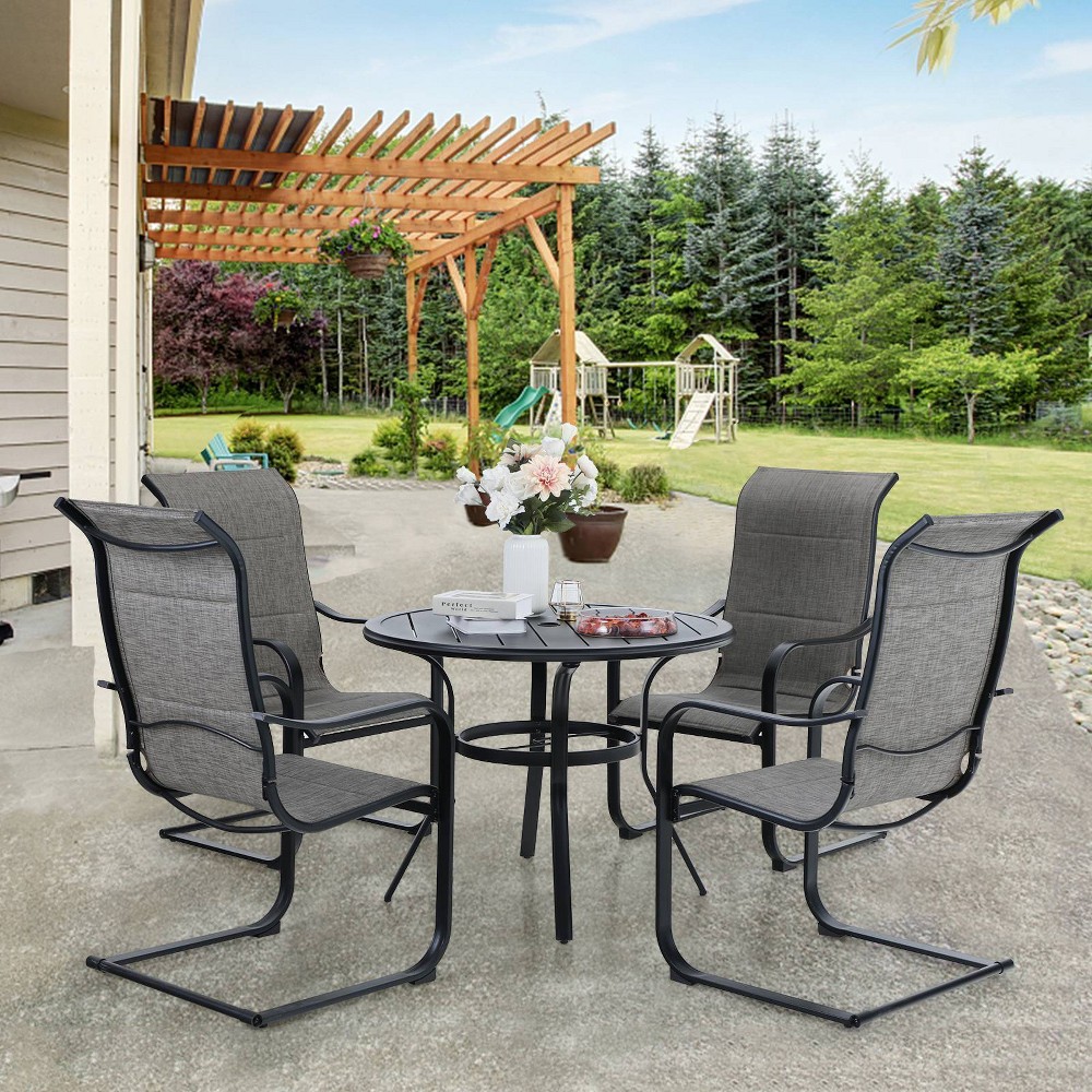 5pc Patio Dining Set with Round Table & Steel C Spring Chairs Captiva Designs
