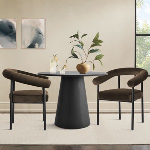 35" Modern Dining Set for 2,Wooden Round Dining Table with Upholstered Velvet Curved Armrest Dining Chair for Small Space Dining Room - 1 of 4