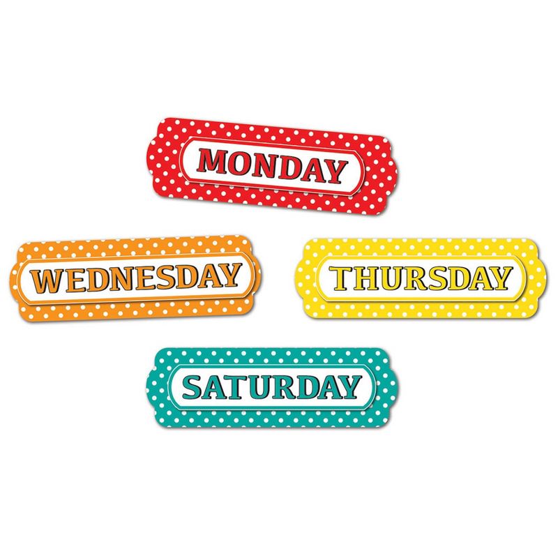 Ashley Productions® Magnetic Die-Cut Timesavers & Labels, Days of the Week, White Polka Dots On Assorted Colors, 8 Per Pack, 3 Packs, 3 of 4