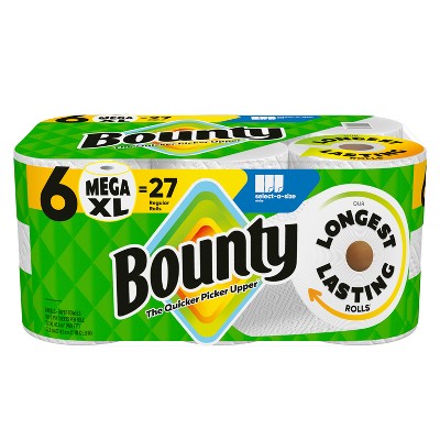 Bounty Select-A-Size Paper Towels - 6 Mega XL Rolls - 2-Ply - 185 Sheets