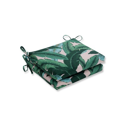 Pillow Perfect 2pc 16" x 18.5" x 3" Swaying Palms Capri Outdoor Squared Corners Chair Pad Set Blue