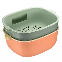 Unique Bargains Kitchen Strainer Colander Bowl Sets Plastic Colander Double Layered Basket Orange+Green 2 Pcs