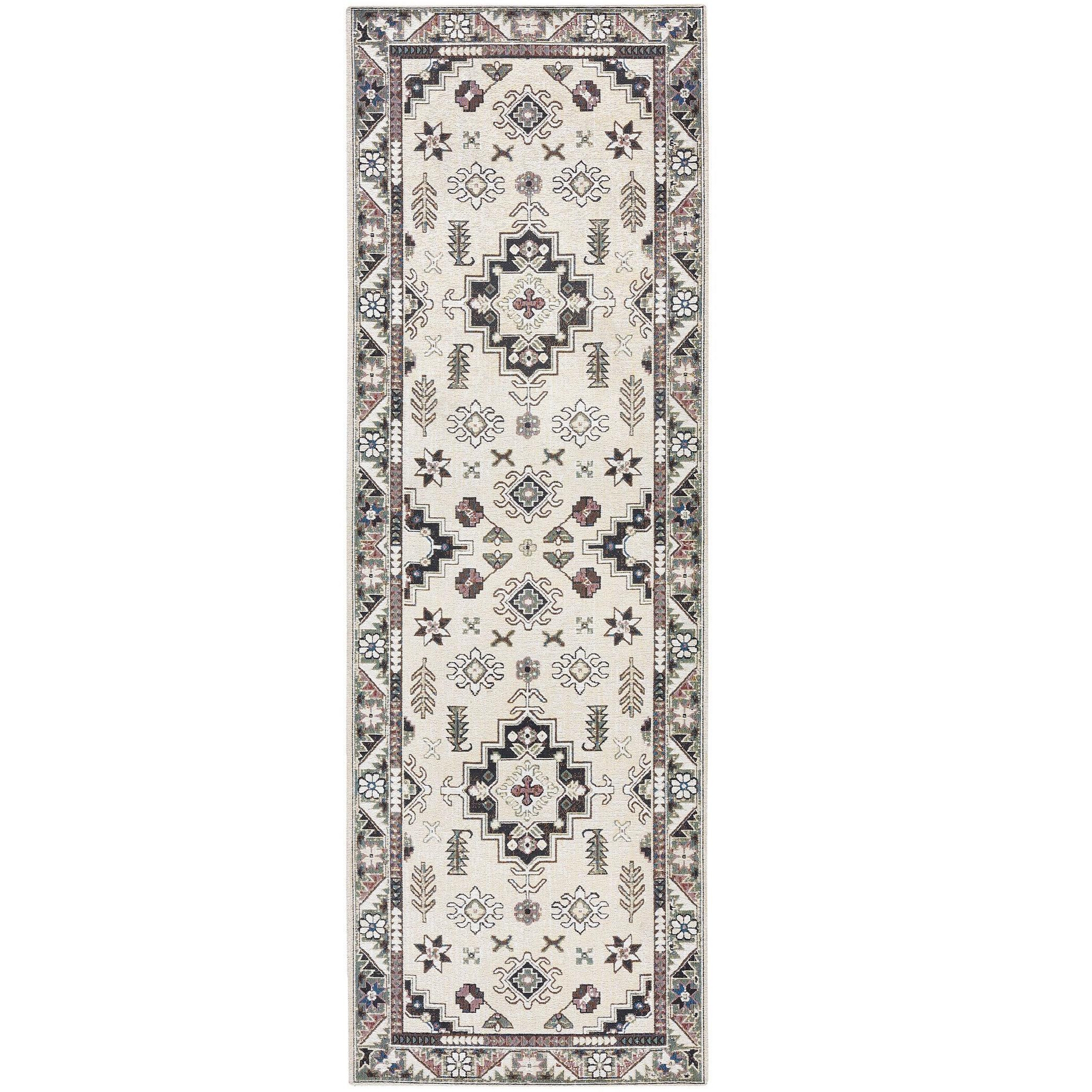 TOWN & COUNTRY LUXE Livie Forever Vintage Everwash Washable Multi-Use Decorative Rug, Kitchen Runner Rug with Non-Slip Backing, Ivory/Black, 24"x72"