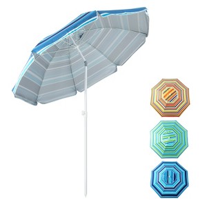 Costway 6.5Ft Patio Beach Sunshade Umbrella Portable Tilt  Outdoor Yellowith Green/Navy/Blue - 1 of 4