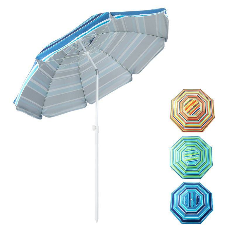 Costway 6.5Ft Patio Beach Sunshade Umbrella Portable Tilt  Outdoor Yellowith Green/Navy/Blue, 1 of 11