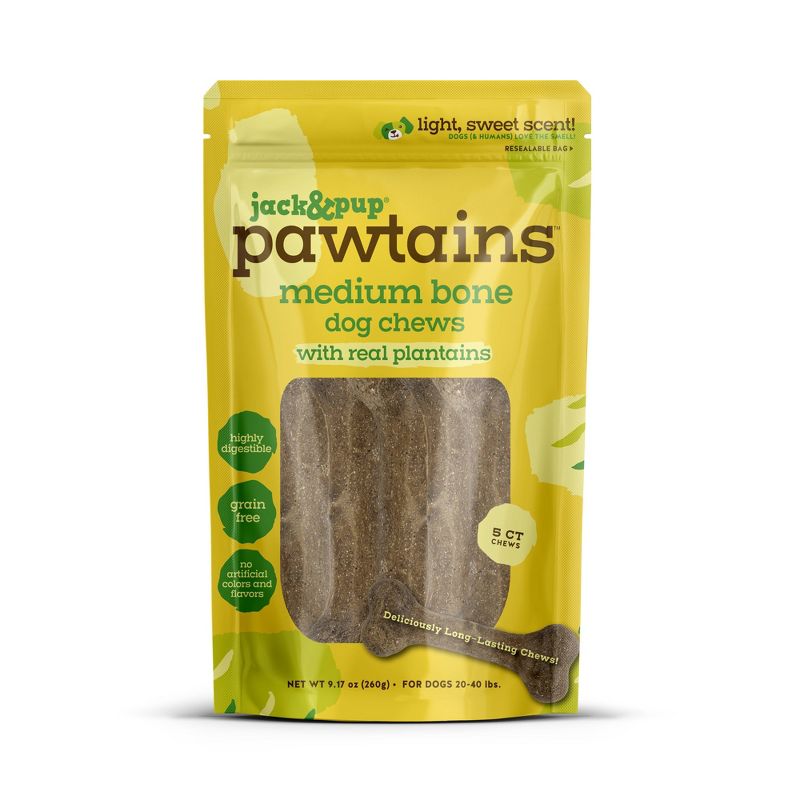 Jack&#38;Pup Plantain Tough Dog Treat Chew Pressed Bone with Banana Flavor - 9.17oz/5ct, 1 of 5