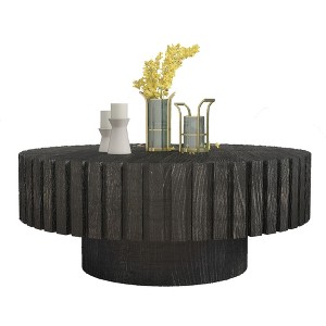 Dexmalle Modern Minimalist Circular Black Coffee Table With Natural Wood Color and Texture - 1 of 4