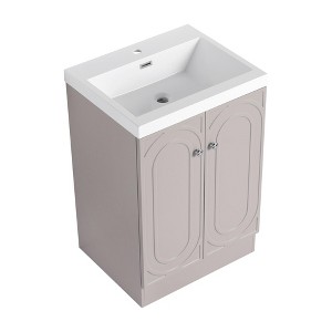 SEVOBAL Bathroom Vanities 24 Inch Freestanding Vanity with Resin Sink Soft Close Doors for Bathroom, Beige, 23.6"*19.7"*35.4" - 1 of 4