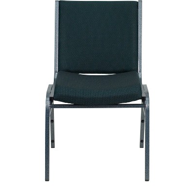 Green Patterned Fabric Armless Stacking Side Chair with Steel Frame