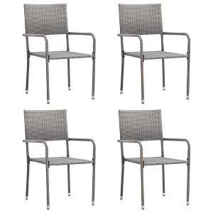vidaXL Patio Dining Chairs 4 pcs Stackable Gray Poly Rattan - 1 of 4