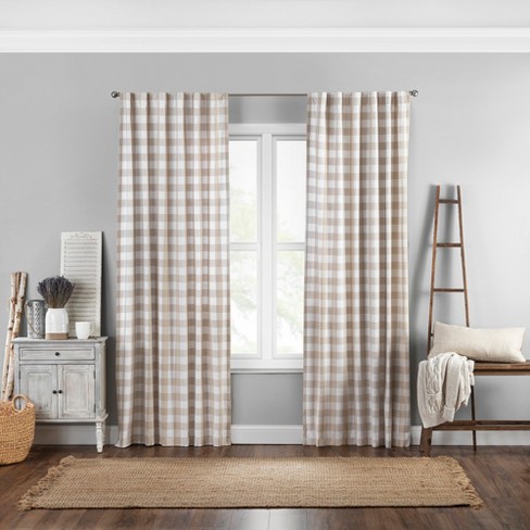 HLC.ME Hilltop Buffalo Check Textured Light Filtering Grommet Lightweight Window Curtains Drapery for Bedroom 52 x 84 Inch, Beige 2 Panels Dining Room & Living Room