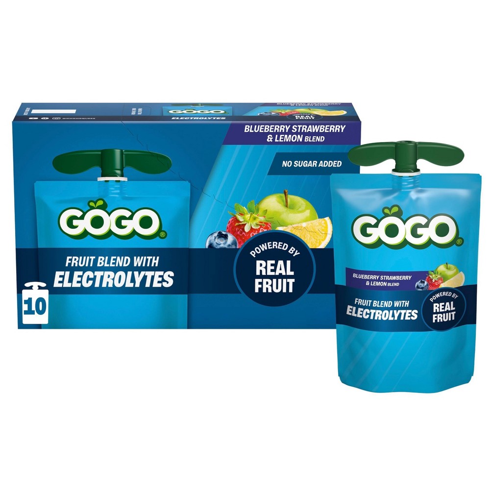 GoGo SqueeZ Electrolytes No Sugar Added Blueberry Strawberry Lemon Variety Pack - 3.9oz/10ct