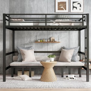 Racxily Bunk Beds, Bunk Bed for Kids Teens Adults with Ladders and Guardrail, 400 lbs Capacity, Black - 1 of 4
