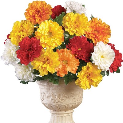 Collections Etc Artificial Multicolor Zinnia Bushes Stakes - Set of 3