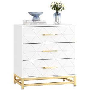3 Drawer Dresser, Wood Chest Drawers with Storage for Closet, Bedroom, Drawers Dresser Modern Bedside Nightstand with Gold Handles - 1 of 4
