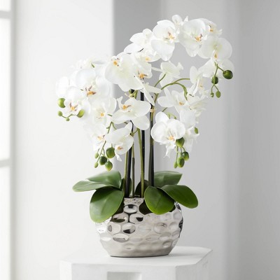 Artificial Plastic Plants in White Pot,Desk Plant Artificial Flower with Vase 