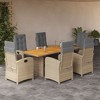 vidaXL 7-Piece Outdoor Dining Set - Gray Poly Rattan w/Navy Blue Cushions, Acacia Wood Top, Reclining Chairs for Garden/Patio - 2 of 4