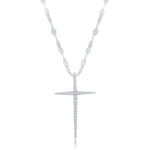 Bella Silver Sterling Silver, CZ Cross Mirror Chain Necklace - Silver - 16+2 Inch - 1 of 2