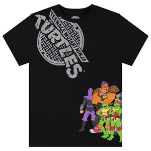 Mens Ninja Turtles Group Shirt - Straight From The Sewer - TMNT Throwback Classic Multiprint T-Shirt (Black Multi, Medium) - 1 of 4
